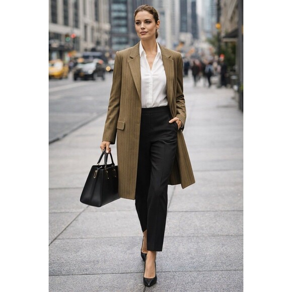 Lafayette 148 New York Jackets & Blazers - Lafayette 148 Wool Blazer Womens 16 Brown Pinstripe Career Office Long Line